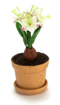 Dollhouse Miniature Lily In Pot, White